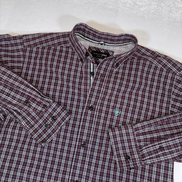 Ariat Other - Ariat Pro Series Shirt Mens Small Burgundy Teal Plaid Long Sleeve Western Button